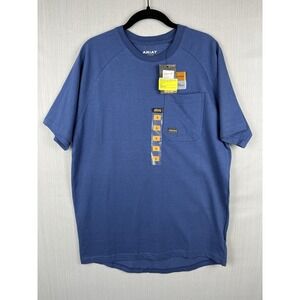 Ariat T-Shirt Men S Metal Blue Rebar Cotton Strong Workwear Pocket Tee Raglan